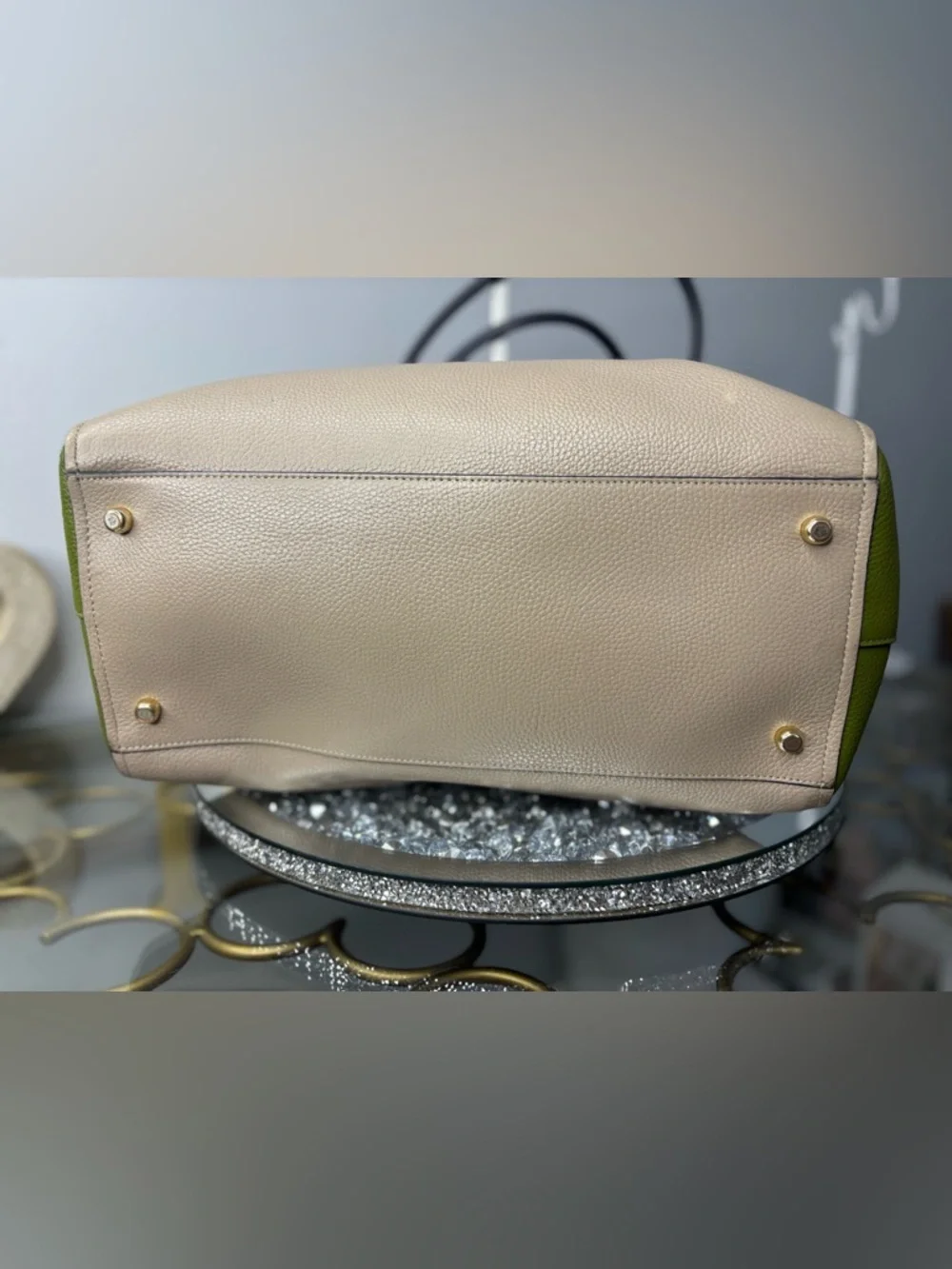 Coach 2015 Swagger Carryall Colorblock Leather Tote Satchel STONE Green Navy EUC - Picture 11 of 15